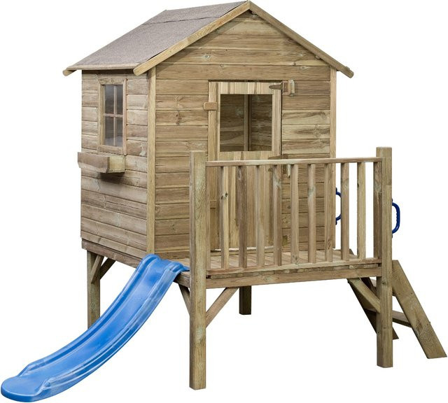 Spielhaus Guillem aus Kiefernholz mit Rutsche, braun, B/T/H: 184 x 177 x 210 cm - Bild 1