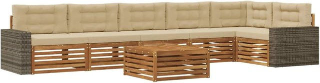vidaXL Outdoor-Sofagarnitur aus Akazienholz in L-Form, 7-teiliges Set in Natur und Beige mit Polsterkissen, B/T/H: 79 x 79 x 37 cm - Bild 1