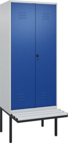 C+P PSA Doppel-Spind Classic PLUS Sitzbank mit 2 Abteilen und Sicherheits-Drehriegel, B/T/H: 212 x 80 x 81,5 cm, Kunststoff-Sitzfläche, Grau/Blau - Bild 1