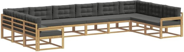 vidaXL Outdoor-Sofagarnitur in U-Form aus massivem Akazienholz mit 10-teiligem Set in Weiß und Anthrazit - Bild 1