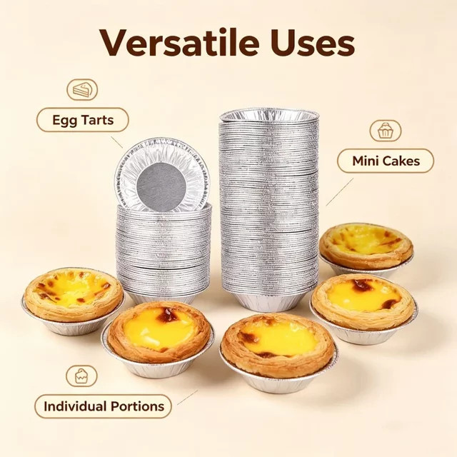 100 Stück Einweg-Backförmchen aus Aluminiumfolie von ouhoe in Silber, hochtemperaturbeständige Mini-Muffinförmchen und Eierkuchenförmchen - Bild 1