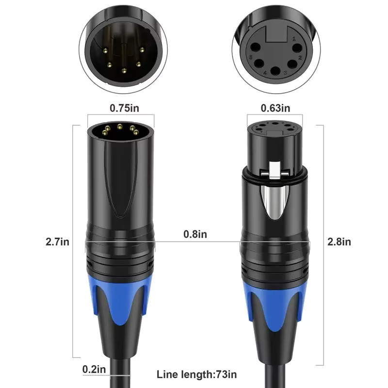BSN XLR 5-Pin 5-Core Verbindungskabel Stecker auf Buchse in Schwarz für Audioverstärker, Mischpult und DMX Bühnenbeleuchtung - Bild 5