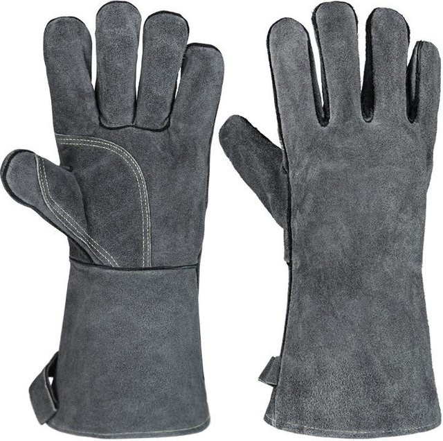 Hitzebeständige Ofenhandschuhe aus Rindsleder von TOOLCRAFT in Grau, One Size, ölfest und mit Verbrühungsschutz für Outdoor-BBQ und Picknick - Bild 1
