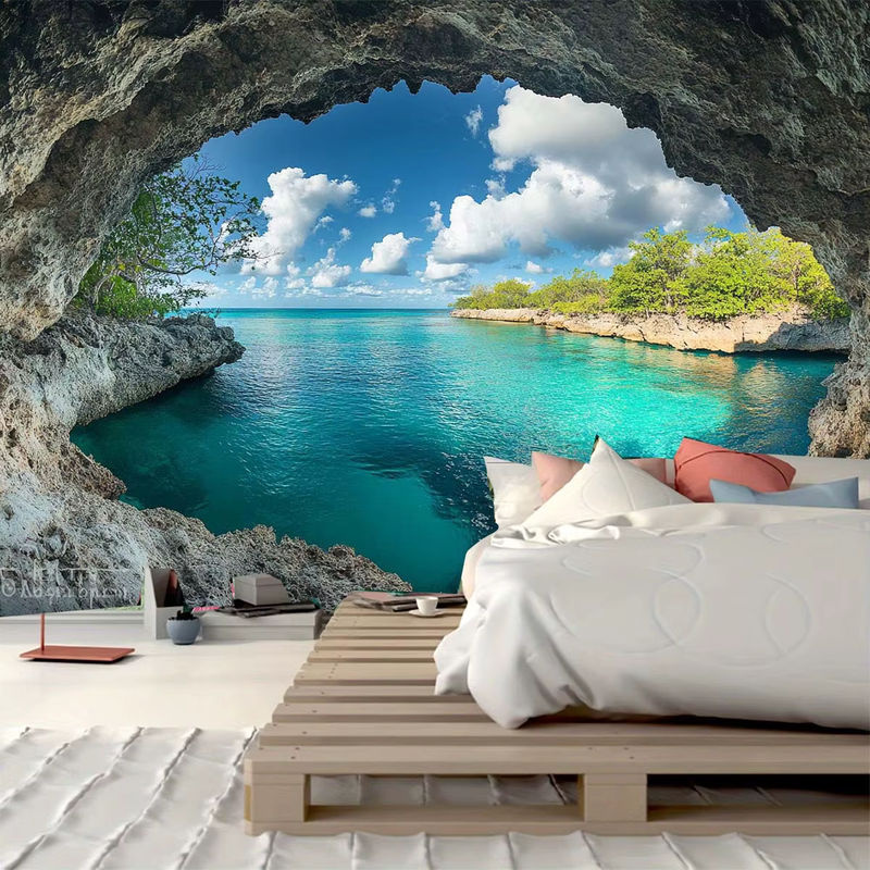 VIKAMA Wandteppich mit maritimem Strandmotiv in Blau, rechteckige Textil-Wandkunst für dein Wohnzimmer oder Schlafzimmer - Bild 2