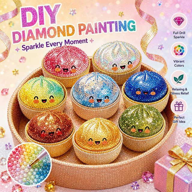 Bai Fen Bai Bao Bun, Diamantmalerei-Set, rund, bunt, Mosaik-Bastelset - Bild 1