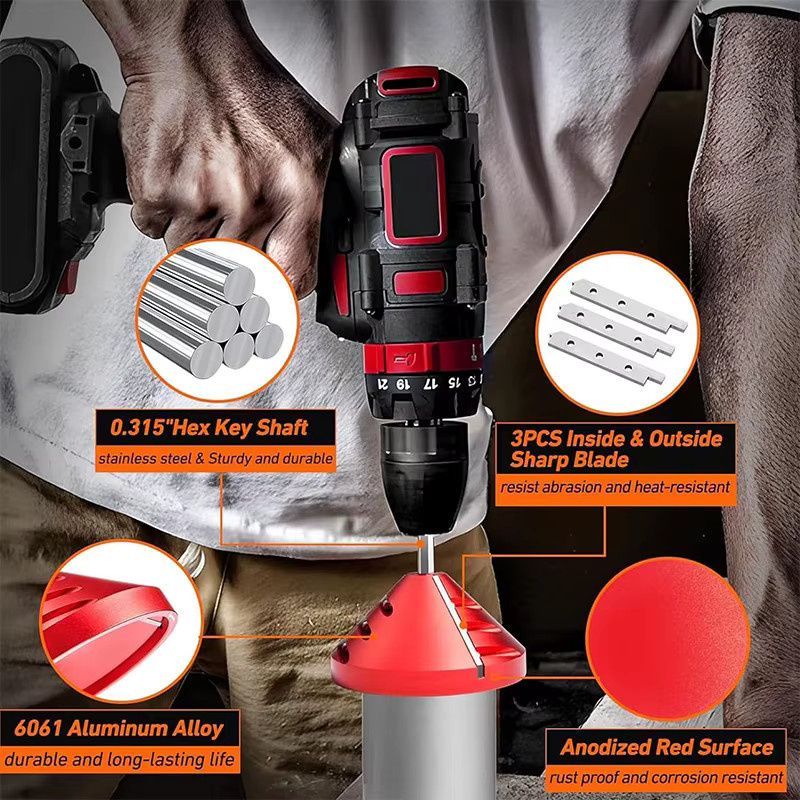 HUHAO 2-in-1 PVC Entgratwerkzeug in Rot für Innen- und Außenschnitte an CPVC, ABS, PP und PE Rohren - Bild 4