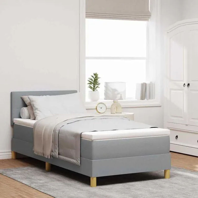 Modernes Boxspringbett mit Matratze von vidaXL in Grau aus Stoff und Buche, B/B: 90 x 200 cm - Bild 1