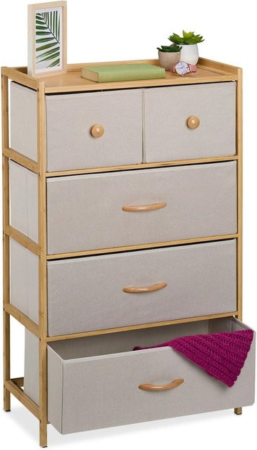 Relaxdays Schubladenkommode aus Bambus in Beige mit 5 Schubladen, B/T/H: 94 x 58 x 32,5 cm - Bild 1