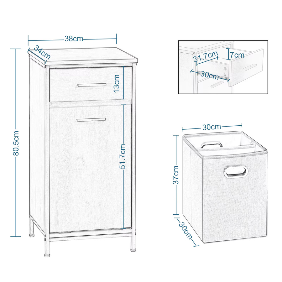 EUGAD Badezimmerschrank mit 2 Schubladen und Wäschesack, schmaler Toiletten-Beistellschrank als Badezimmer-Organizer, B/T/H: 38 x 34 x 80 cm - Bild 4