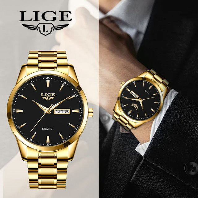 LIGE Armbanduhr Quarz, Edelstahl, Schwarz, Herren - Bild 1