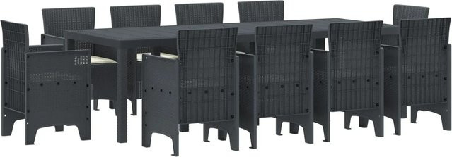 vidaXL 11-tlg Garten-Essgruppe aus Polyrattan mit Kissen in Anthrazit und Schwarz - Bild 1