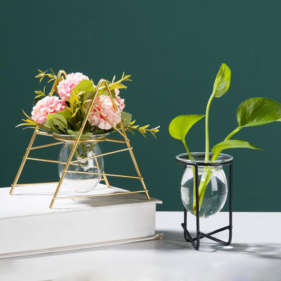 Haikouwei Geometrisches Terrarium aus Eisen und Glas in Schwarz, Zylindrische Hydrokultur-Vase im nordischen Stil - Bild 2