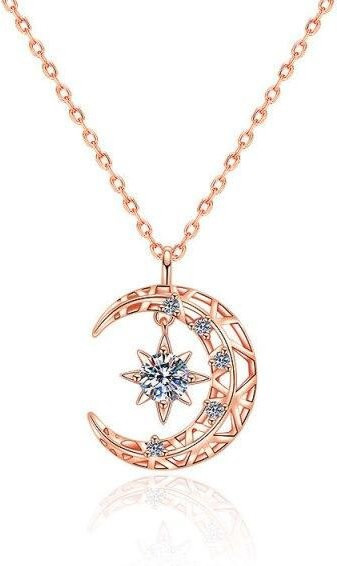 Halskette Moissanit, Zirkonia, 925 Silber, Roségold plattiert, 45 cm, Damen - Bild 1