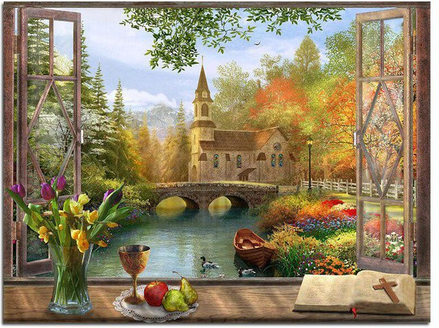 FIYO 5D-Diamantgemälde Landschaft zum Selbermachen, Herbst-Motiv in Beige, B/H: 20 x 30 cm - Bild 1
