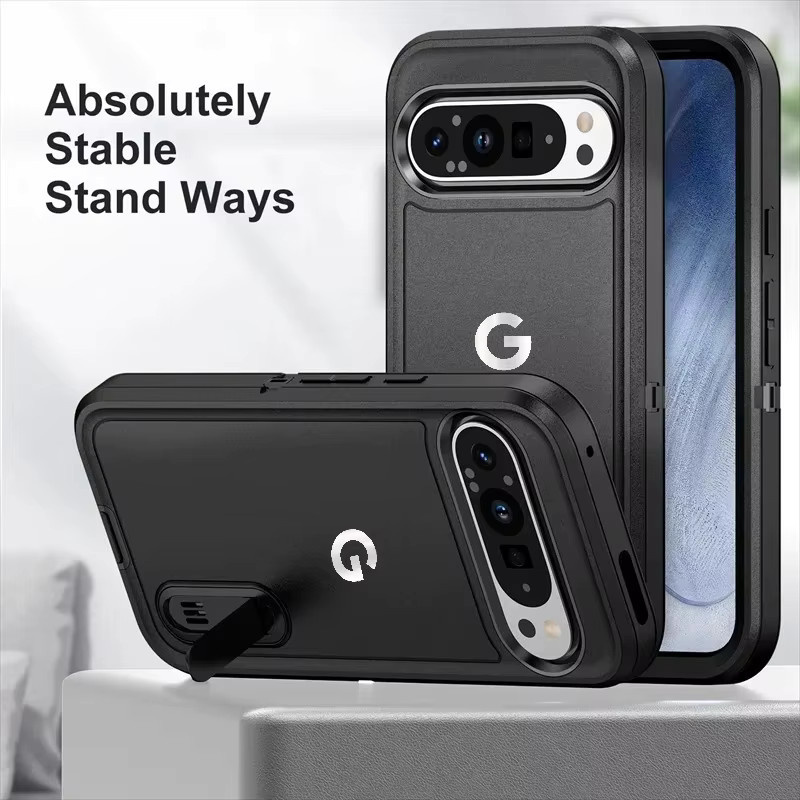 Robuste Hybrid-Schutzhülle mit unsichtbarer Halterung und Anti-Drop-Linsenschutz für Google Pixel 10, Pixel 9 Pro und Pixel 9 XL in Schwarz und Orange - Bild 2