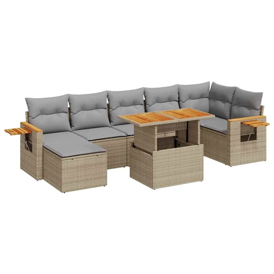vidaXL 8-teilige Garten-Sofagarnitur aus Poly-Rattan und Akazienholz in Beige-grau mit Kissen - Bild 2