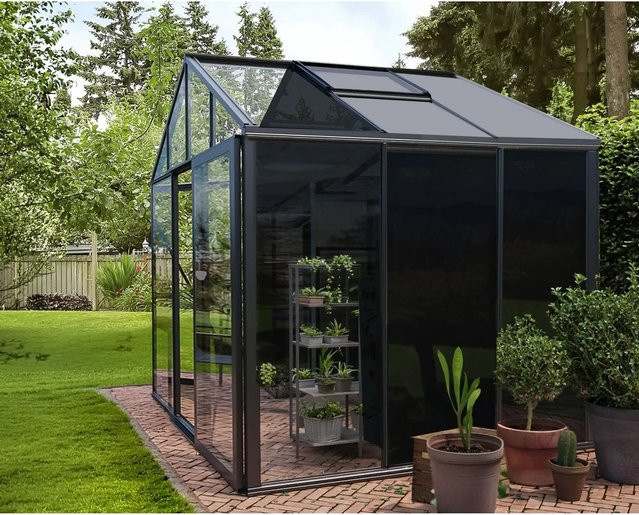 Bloomcabin Gewächshaus Klassik in Schwarz mit integriertem Stauraum, Dachfenstern und Belüftungssystem aus Aluminium und Sicherheitsglas - Bild 1