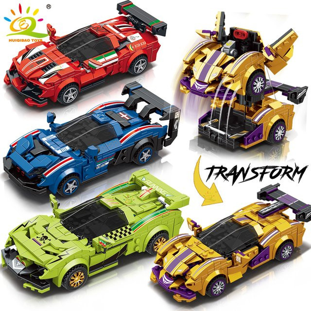 HUIQIBAO One Step Transform Racing Auto Modell Bausteine, 2in1 Roboter Mecha, Kreative Bricks Set - Bild 1