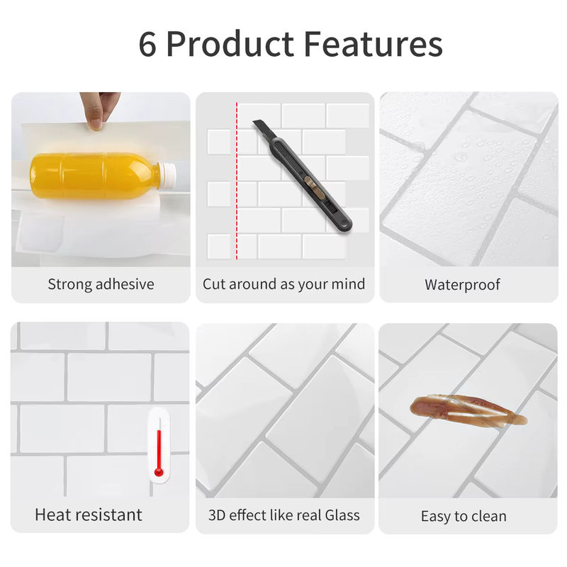 Vividtiles Selbstklebende Wandfliesenaufkleber in Subway-Tile-Optik aus Vinyl, Weiß, Wasserfest für Küche, Wohnzimmer und Badezimmer - Bild 2