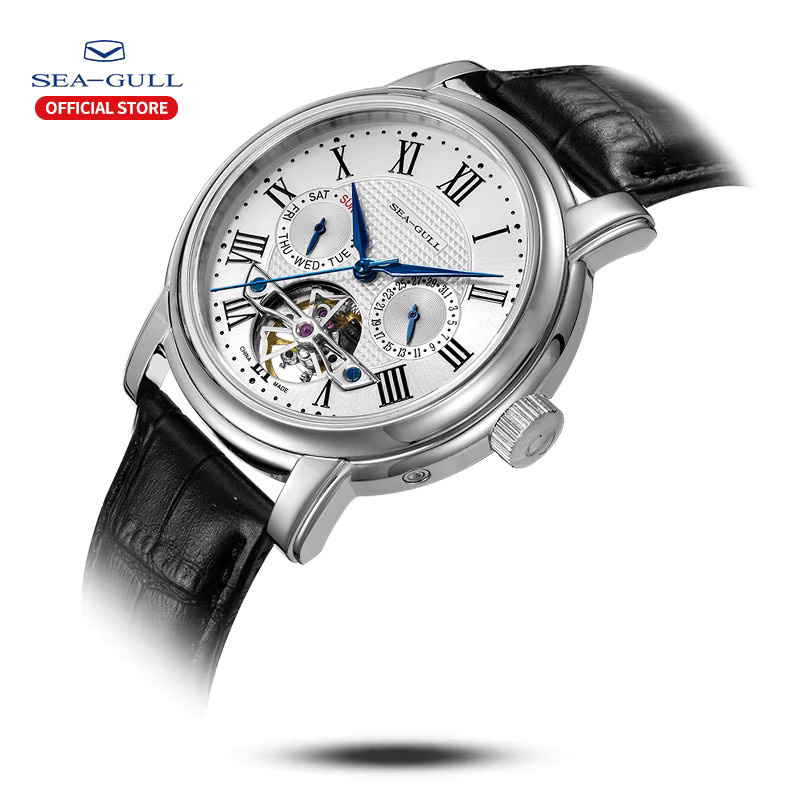 Seagull Armbanduhr, Automatik, Edelstahl, Leder, Herren, Weiß - Bild 3