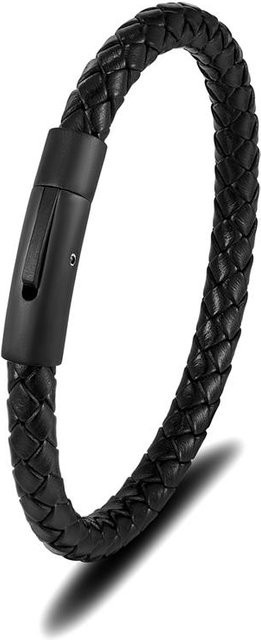Armband, blaues Leder, Edelstahl, Schwarz, Herren, 21 cm - Bild 1