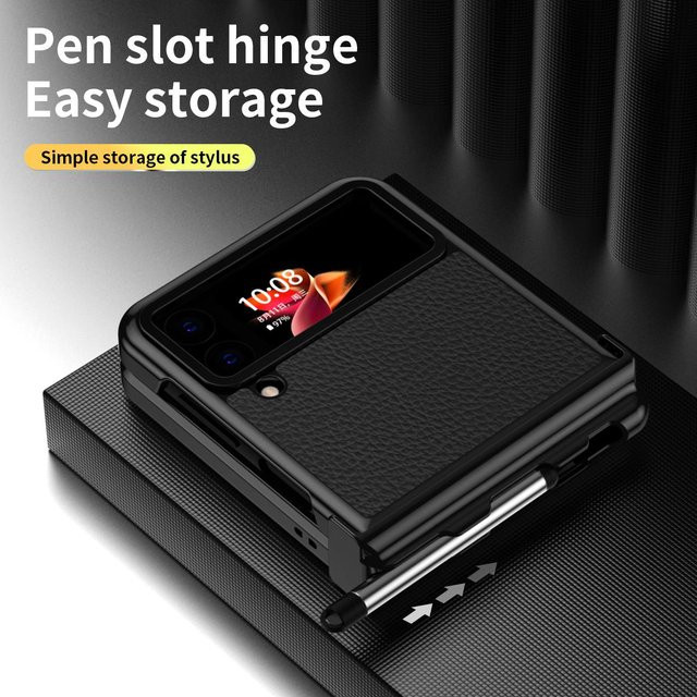 Anti-Staub Leder Schutzhülle für Samsung Galaxy Z Flip 4 5G in Schwarz - Bild 1