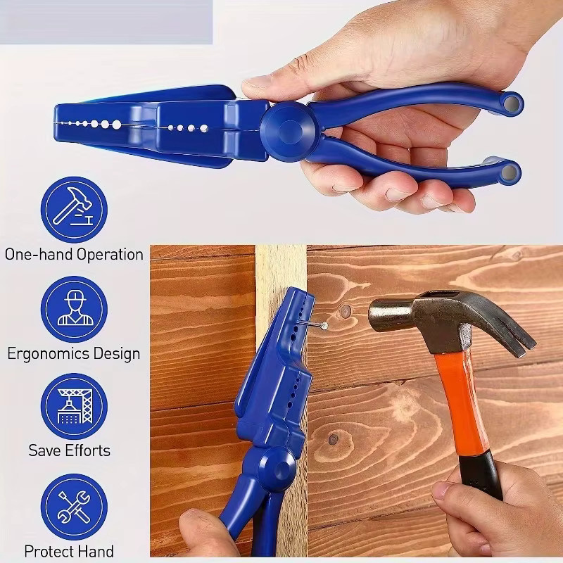 Sicherheits-Nagelklemmen-Werkzeug mit Gleitbacke und rutschfestem Griff in Blau für Heimwerker, Holzbearbeitung und Reparaturen - Bild 2