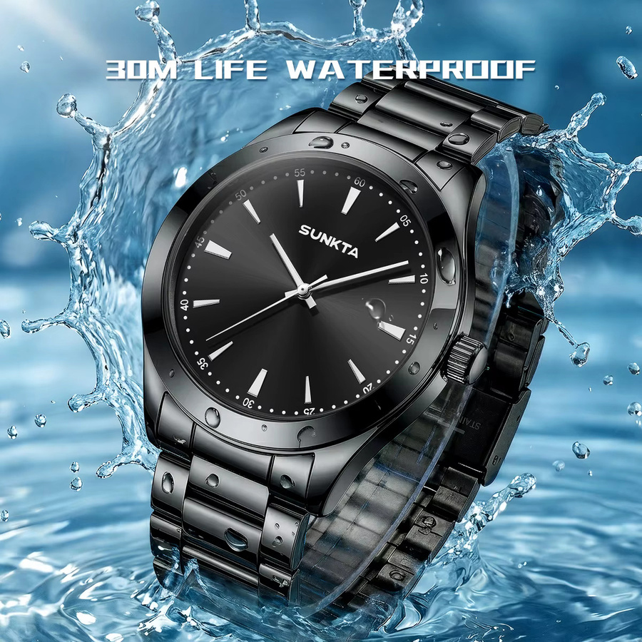 SUNKTA Armbanduhr, Quarz, Edelstahl, Schwarz, Herren - Bild 4
