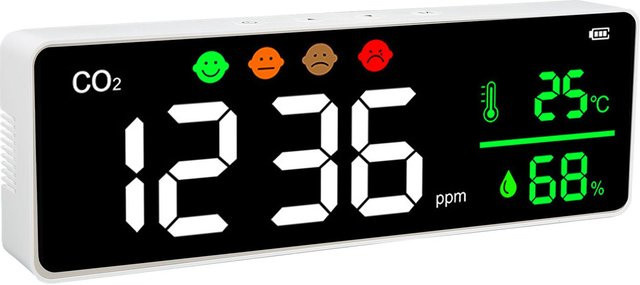 Cmperipheral Luftqualitätsmonitor DM1306 mit LED-Bildschirm zur Wandmontage, Digitaler Temperatur- und CO2-Konzentrationsdetektor in Weiß - Bild 1