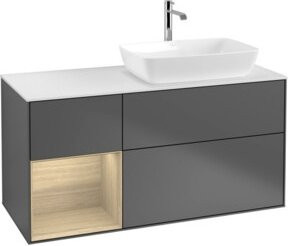 V&B Waschtischunterschrank Finion mit Wandbeleuchtung, Farbe Eiche und Anthrazit, B: 120 cm, T: 50,1 cm, H: 50,1 cm - Bild 1