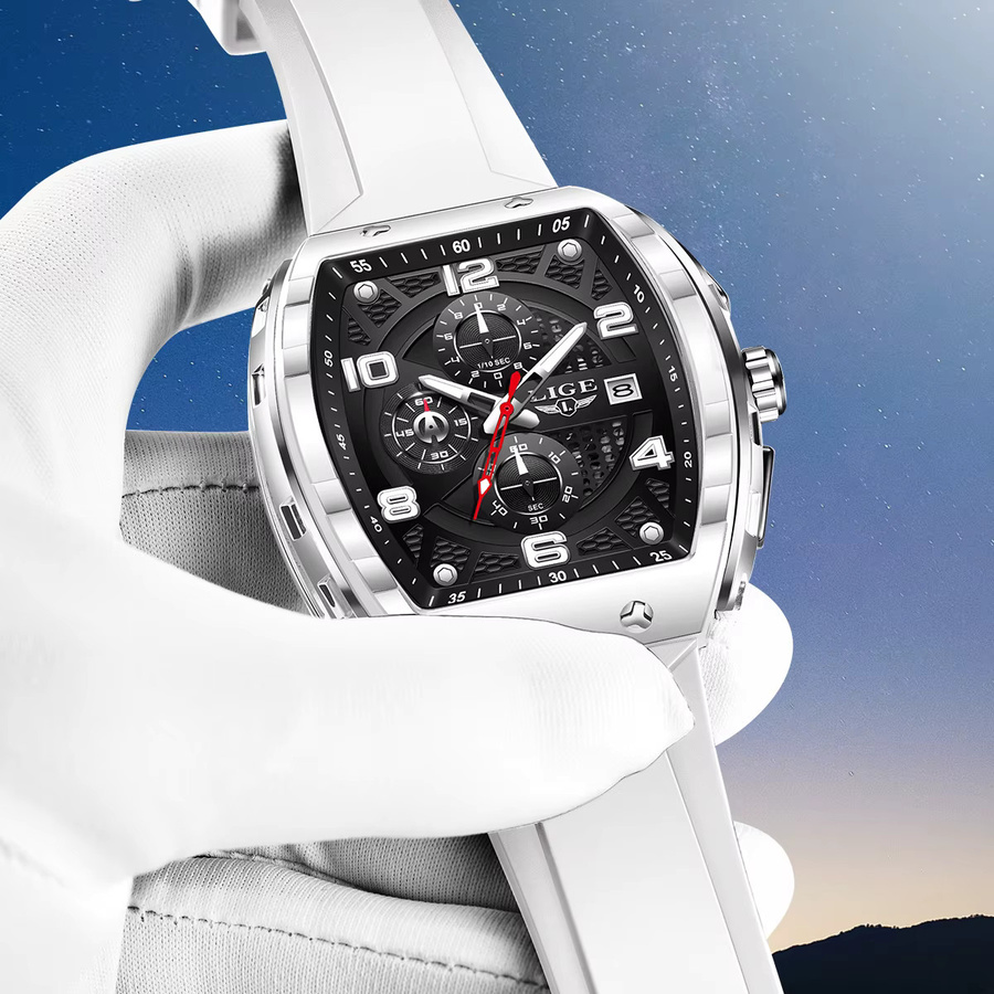 LIGE Chronograph, Quarz, eckig, Silikon, Schwarz, Herren - Bild 6