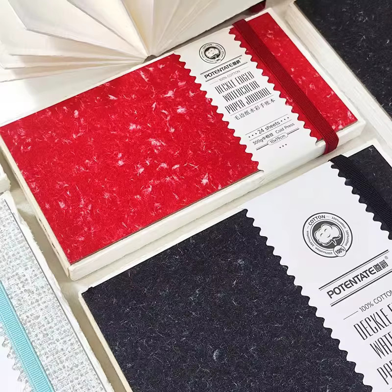 Emenne Aquarellpapier mit Büttenrand aus 100 % Baumwolle, 24 Blatt, 300 g, Weiß und Rot - Bild 3