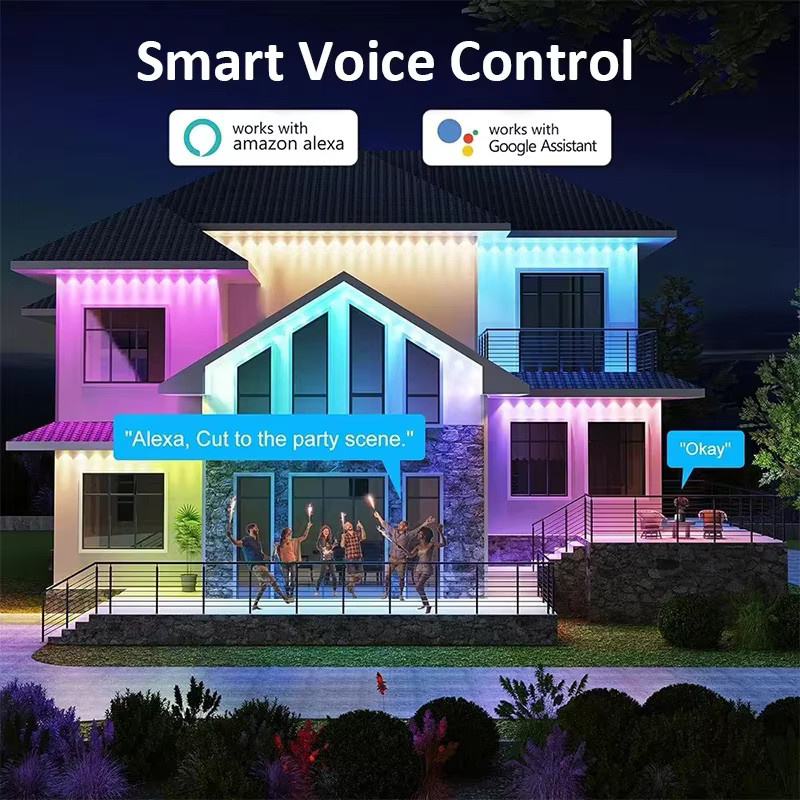 LINYILIGHT WIFI Smart Eaves LED Lichterkette RGBIC Outdoor mit App-Steuerung, Fernbedienung und Sprachsteuerung, Wasserdicht, Multicolor - Bild 4