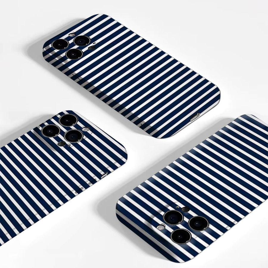 Luxuriöse doppellagige Handyhülle mit marineblauen und weißen Streifen für iPhone 17, 16, 15, 14, 13, 12, 11 Pro Max Plus X XS XR XSMAX Air - Bild 3