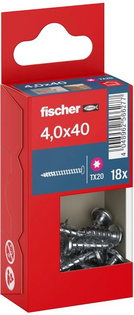 Fischer PowerFast II Pan Head TX Vollgewindeschraube für Holz, verzinkt, Farbe: Silber/Blau, Durchmesser: 4 mm, Länge: 40 mm, 18 Stück - Bild 1