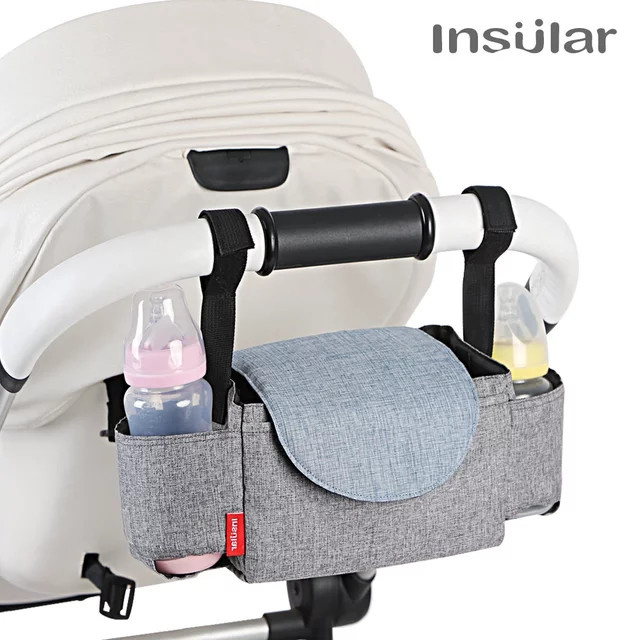 Isolierte Aufbewahrungstasche für Babyflaschen und Babyartikel mit Kinderwagenclip in Schwarz und Grau - Bild 1