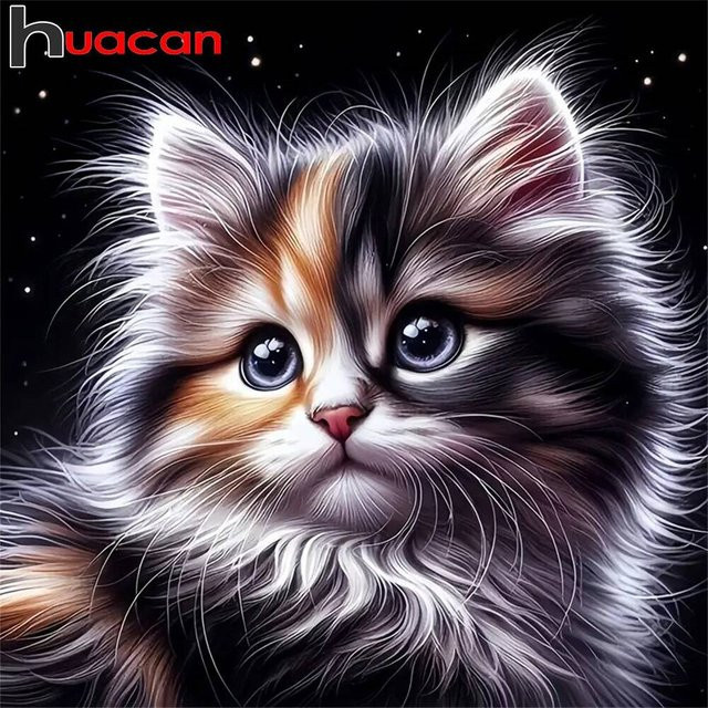 Huacan Diamant-Mosaik Set Katze als rundes Diamant-Gemälde zur Wandmontage für deine Heimdekoration - Bild 1