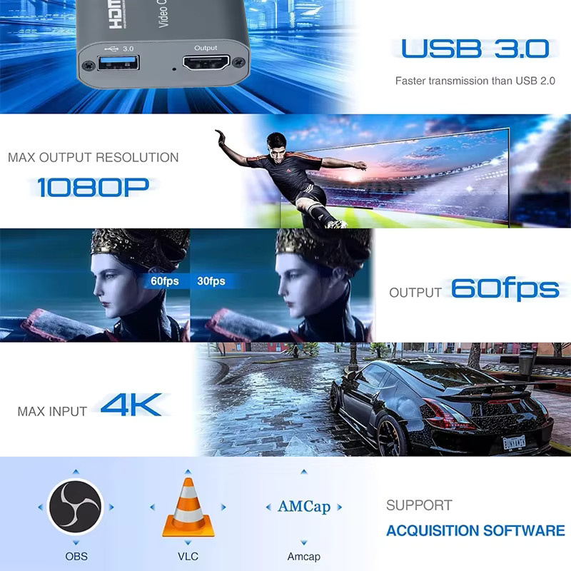 Konsenda 4K HDMI Video Capture Card mit Loop-Ausgang, 1080P 60Hz USB 2.0 Recorder für Live-Streaming und Videoaufzeichnung, Grau - Bild 2