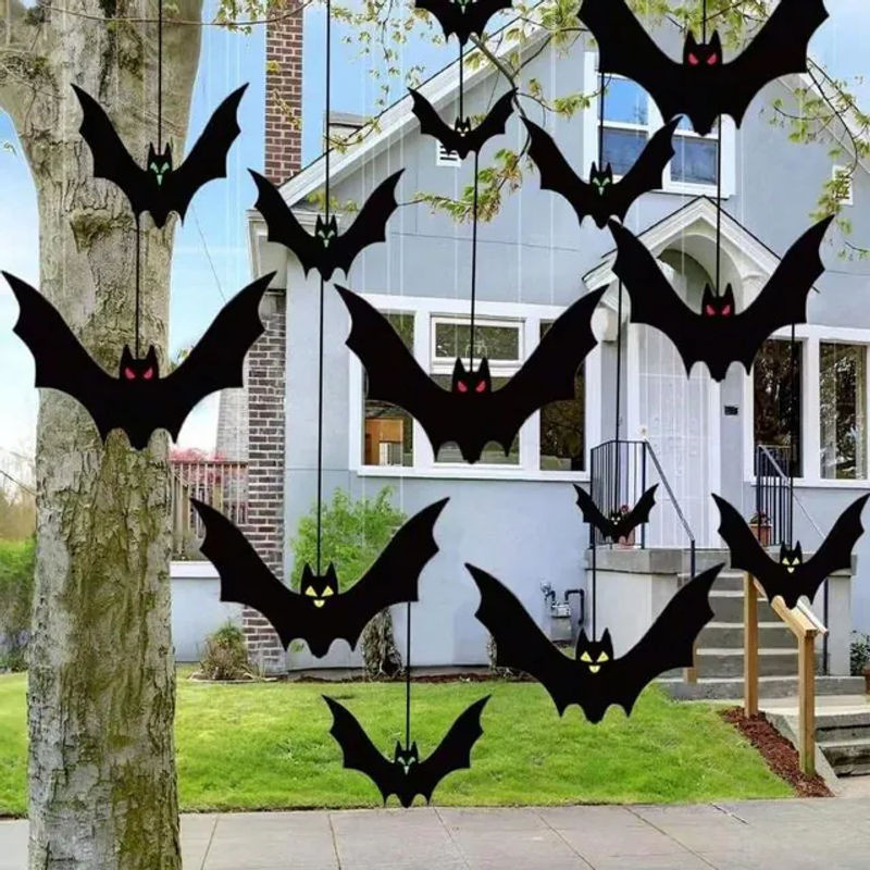 Chenxiaogang Halloween Fledermaus Dekorationen zum Aufhängen für Draußen und Innen, 18 Stück in Rot, Gelb, Grün und Schwarz - Bild 1