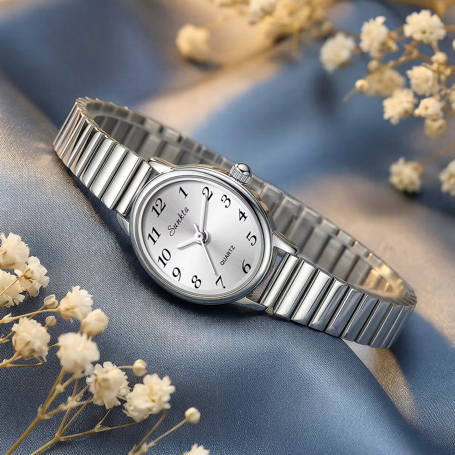 SUNKTA Armbanduhr, Quarz, Edelstahl, Silber, Weiß, Damen - Bild 2