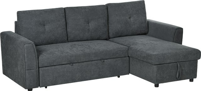 HOMCOM 3-Sitzer-Schlafsofa mit Chaiselongue in Leinenoptik, Dunkelgrau, B/T/H: 232 x 141 x 85 cm - Bild 1