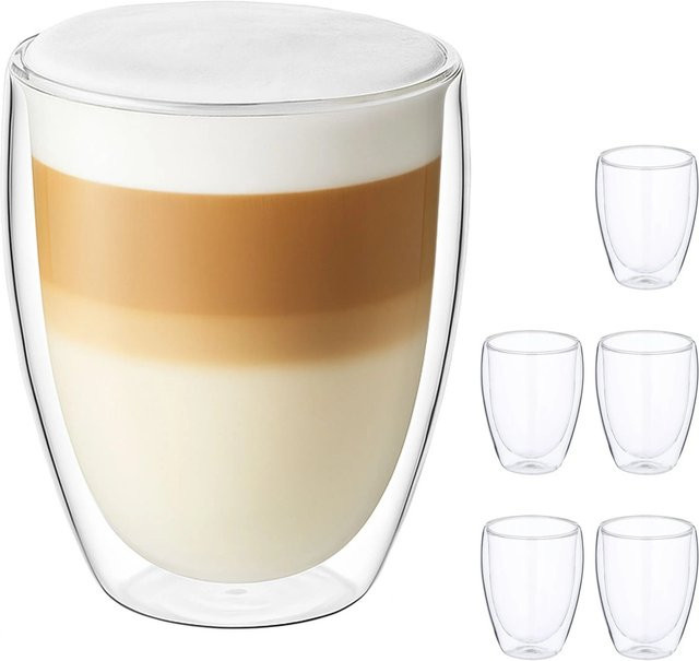 Relaxdays Latte Macchiato Gläser aus Borosilikatglas, transparent, doppelwandig, 6er Pack, Höhe: 11 cm, Durchmesser: 9 cm - Bild 1