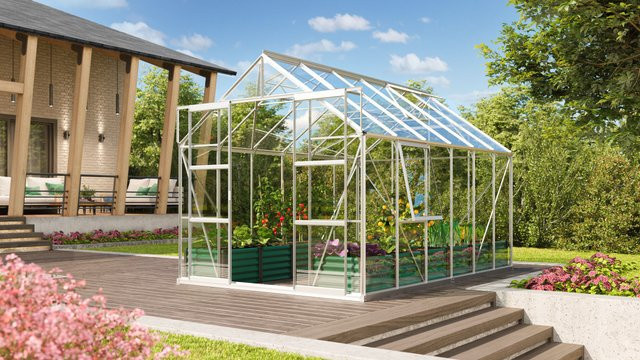Vitavia Gewächshaus Jupiter 9900 aus Aluminium Eloxiert mit ESG-Sicherheitsglas in Silber, 9,9 m² - Bild 1
