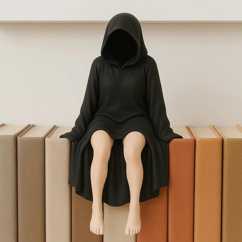 Geheimnisvolle Dame Skulptur von Fashnics in Schwarz aus Kunstharz als gotisches Schreibtischornament für Wohnzimmer und Büro - Bild 2