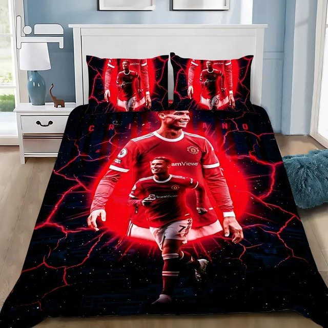 Bettwäscheset Lodestar Fußball CR7 Ronaldo 3-teilig aus Mikrofaser, Farbe Rot, B/H: 155 x 220 cm - Bild 1
