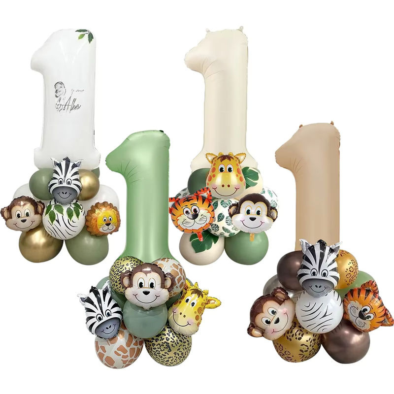 Wild One Ballon-Turm Set für Kindergeburtstage im Dschungel Safari Design, Mehrfarbig mit Retro-Anzahl-Ballon zur Partydekoration - Bild 3