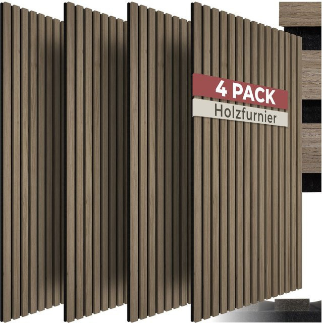 tectake Akustikpaneele Wandgestaltung in Eiche dunkel mit Echtholzfurnier, MDF und Filz - Bild 1