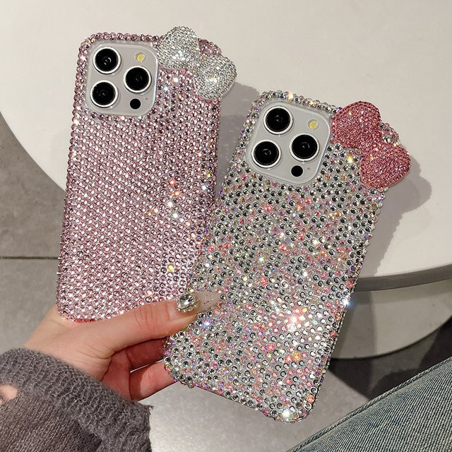 KASONPAI 3D Glitzer Handyhülle mit Bowknot und Diamant-Kristall für iPhone 12, 13, 14, 15, 16, 17 Pro und Pro Max, stoßfeste Bling Schutzhülle - Bild 1