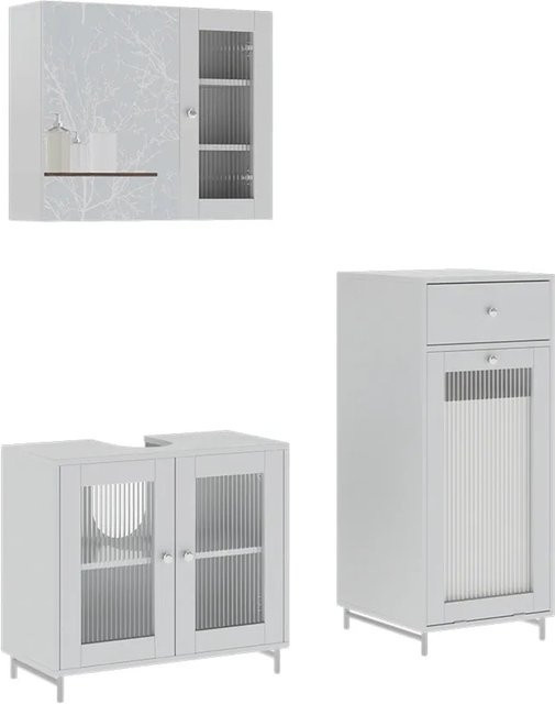 Vicco Badmöbel-Set Malte in Weiß, bestehend aus 3 Teilen mit Waschtischunterschrank, Spiegelschrank und Seitenschrank - Bild 1
