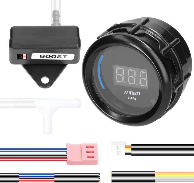 VehicleKit Digitaler Turbo Boost Gauge mit LED Anzeige und Sensor Alarm Funktion, Schwarz, 52mm - Bild 1